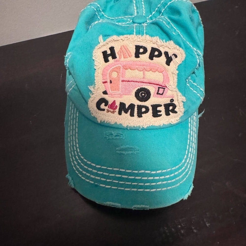 KBETHOS Aqua Distressed Hat with Pink Camper Patch